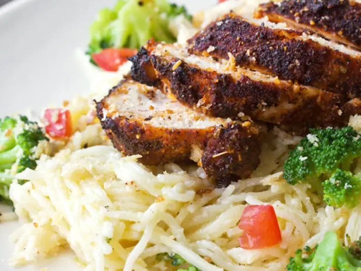 Blackened Chicken with Creamy Angel Hair Pasta