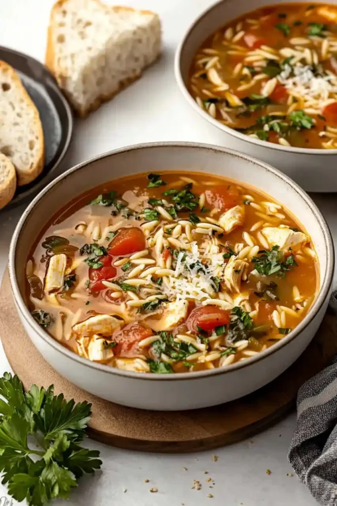 Rosa Marina Soup in bowl placed on wooden table