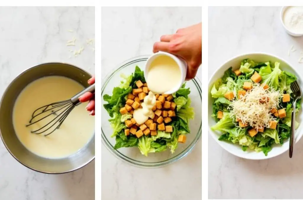 Step by step instructions for making Caesar salad dressing 