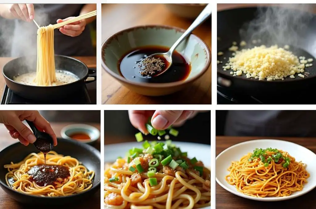 step by step instructions for making Gyu Kaku Garlic Noodles 