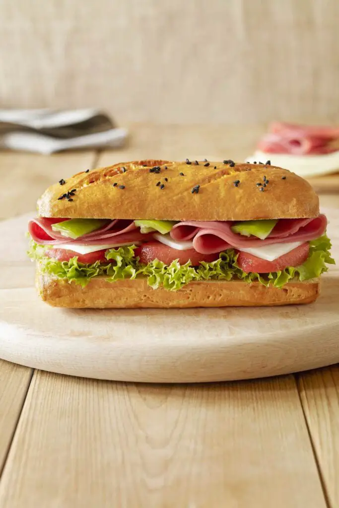 far view of sandwich put on wooden table