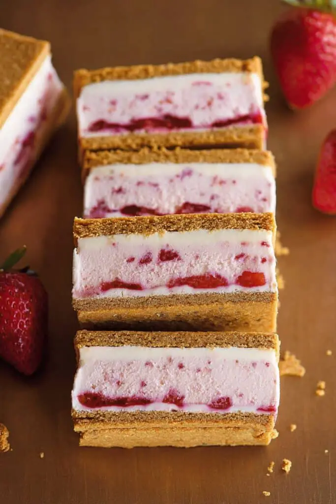 upper view of strawberry graham cracker ice cream sandwiches
