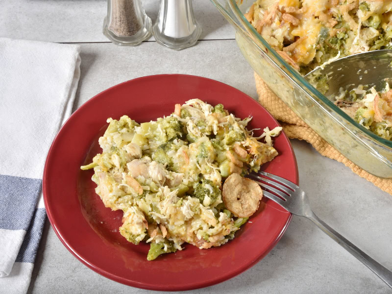 Nixon Chicken Casserole in plate with fork