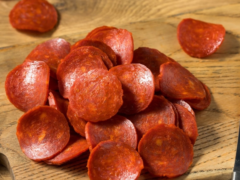 Pepperoni chips in plate 