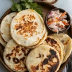 chicken pupusas in plate with coleslaw place nearby