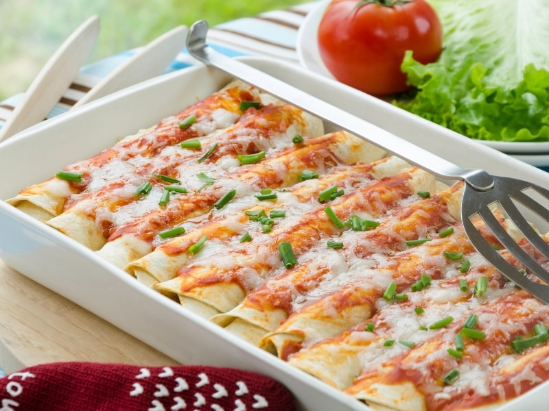 Creamy Crack Chicken Enchiladas Recipe in tray