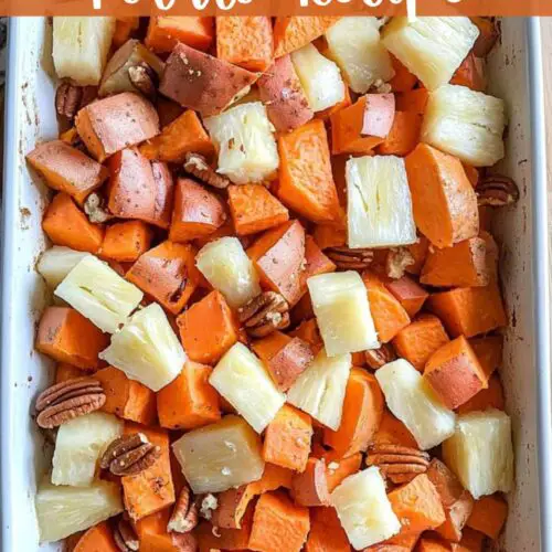pineapple sweet potato recipe in rectangular dish