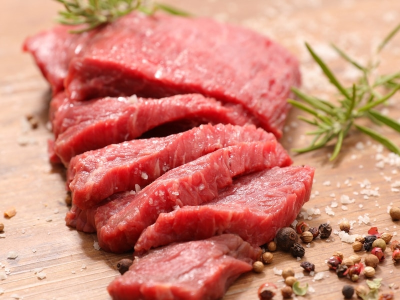 Beef on wooden table