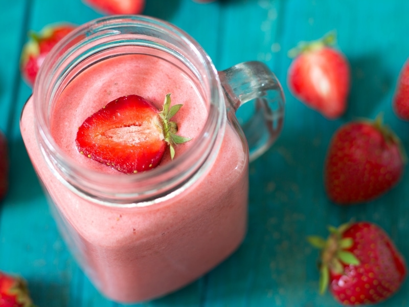 Strawberry cucumber smoothie in a glass