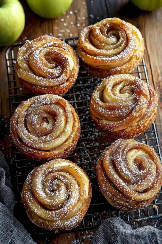 Apple butter cruffins with apple placed in bakground