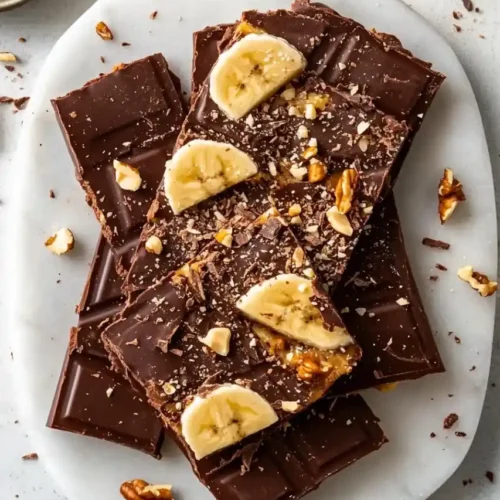 Chocolate Banana Bark in white plate