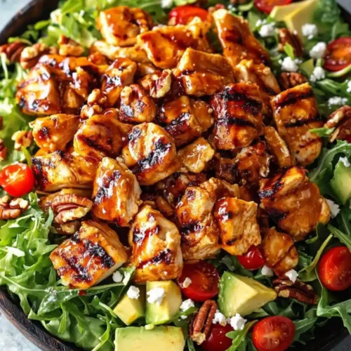 Hot Honey Chicken Salad in black plate