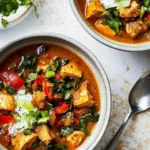 Chicken Tikka Masala Soup in two bowls with spoon placed on side