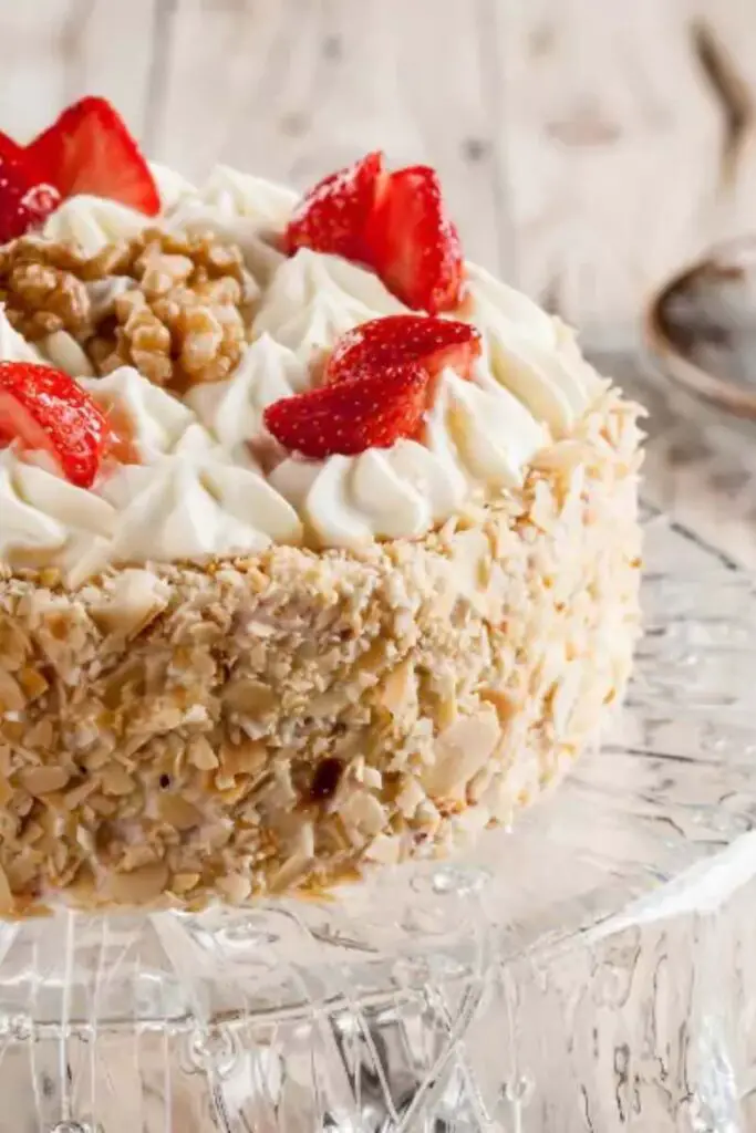 Strawberry Nut Cake place on cake stand