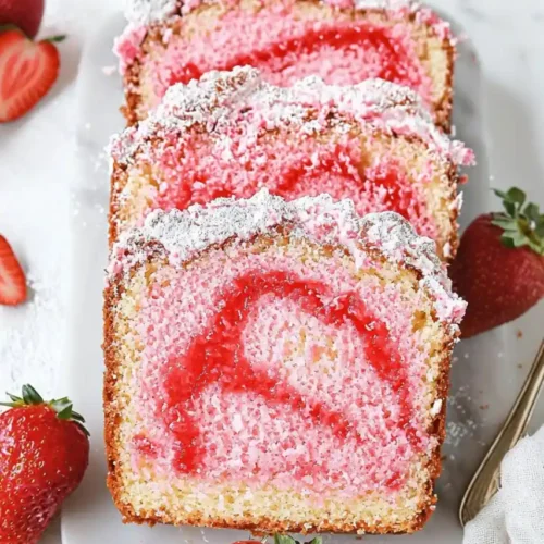 slices of strawberry vanilla marble cake