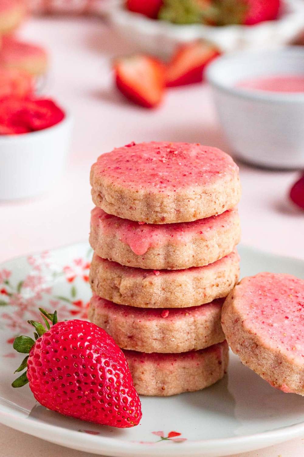 stack of strawberry pink cookies