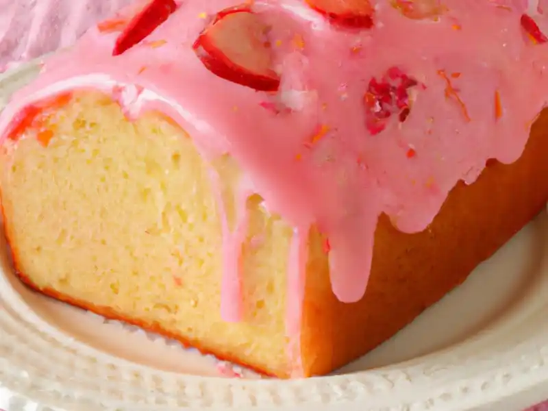 Gluten Free Strawberry Bread with pink glaze in plate