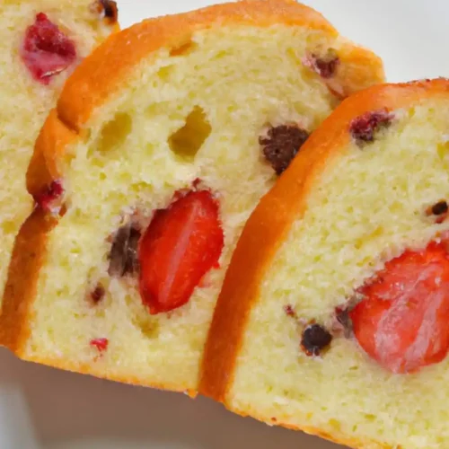 Pieces of Strawberry chocolate chip bread in plate