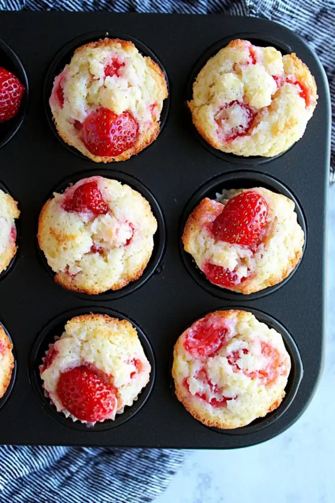 strawberry muffins are under baking