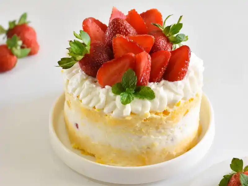 Strawberry lava cake with strawberry decorations