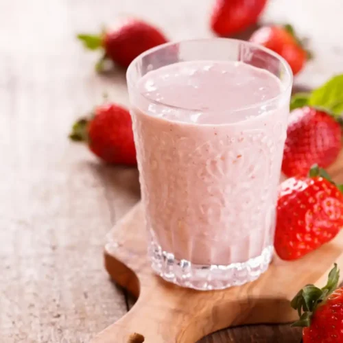 Strawberry and Basil Smoothie in glass