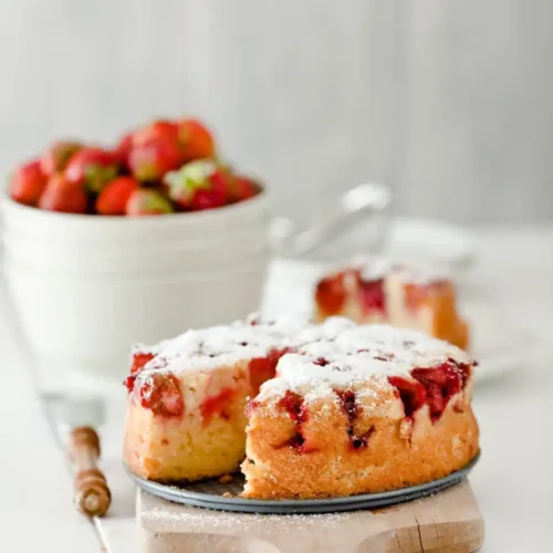 gluten free strawberry cake in kitchen