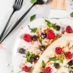 top down view of breakfast banana split