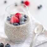 chia seed pudding with berries toppings ans spoon