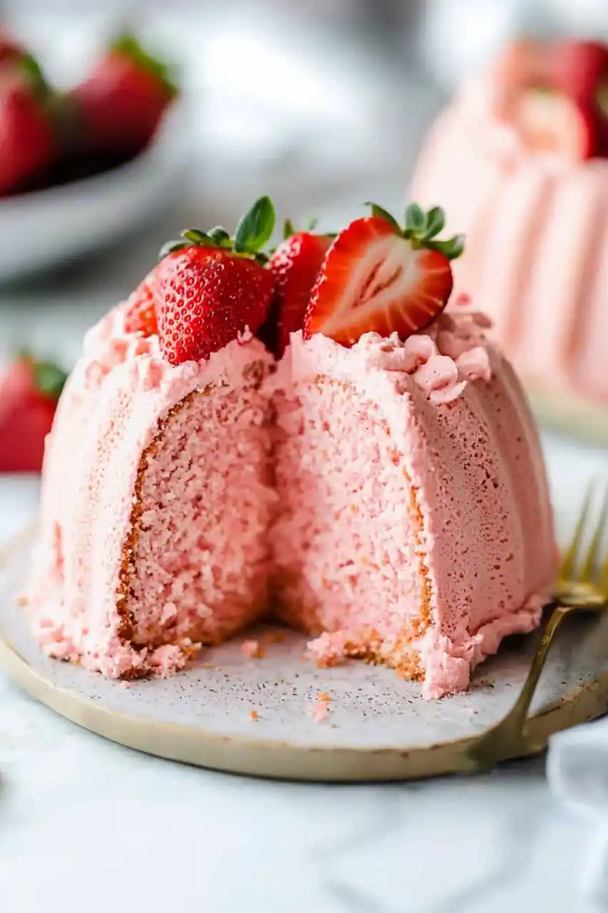 slice of strawberry poun cake