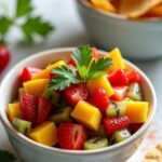 Fruit Salsa with Cinnamon Sugar Tortilla Chips in bowl