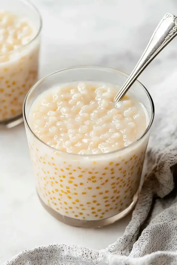 two glasses of Vegan Vietnamese Sweet Soup Dessert Recipe with spoon place in these glass
