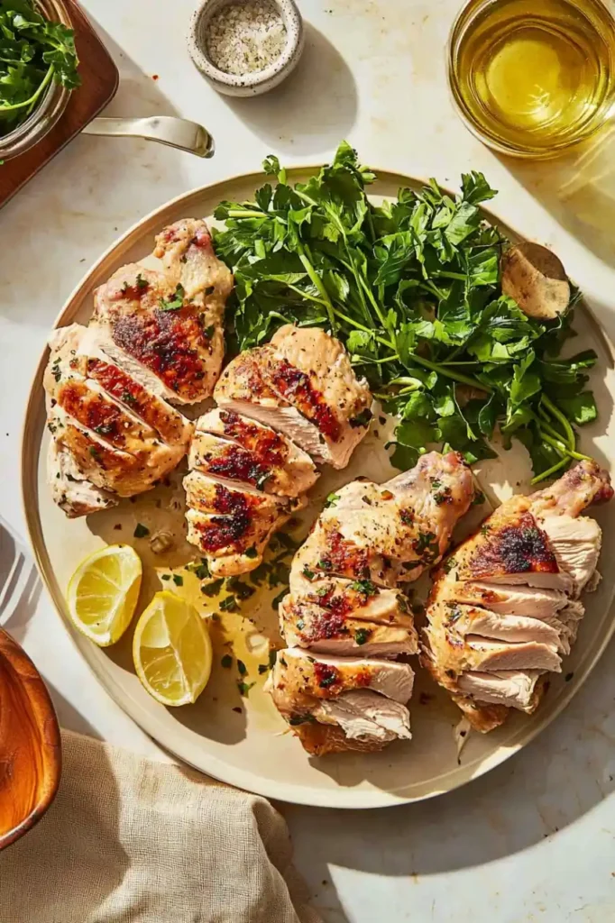 4 Ingredient Chicken Marinade With Soy Sauce served with cilantro and lime wedges
