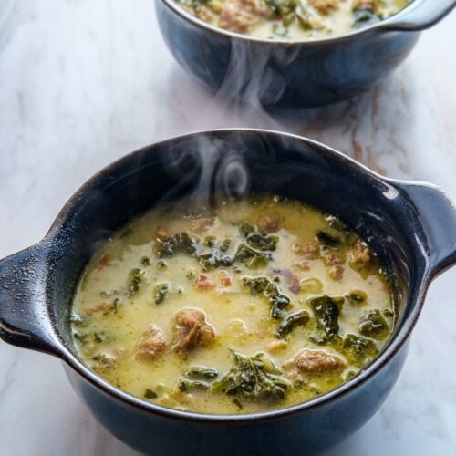 Instant Pot Keto Zuppa Toscana Soup in black dish