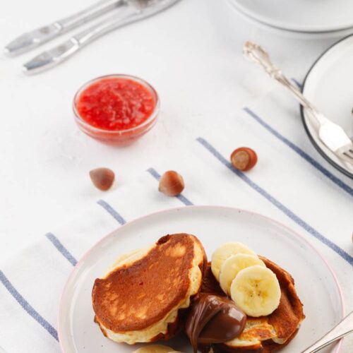 Peanut Butter Banana Pancakes Baby in plate with fork