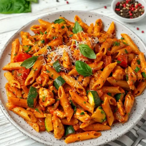 close view of Tomato Chicken Pasta (No Cream)