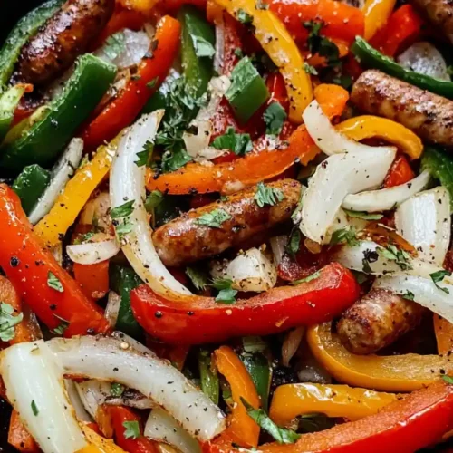 top view of Ina Garten Sausage and Peppers