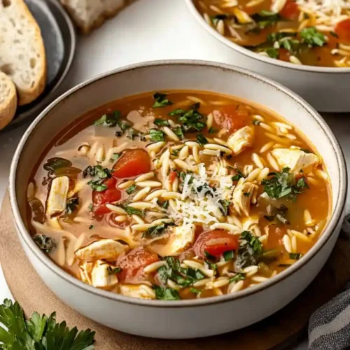 Rosa Marina Soup in bowl placed on wooden table