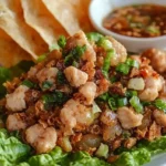 Close view of lettuce wraps with chips