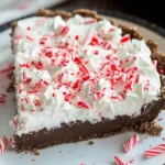 close view of bakers square candy cane pie in white plate