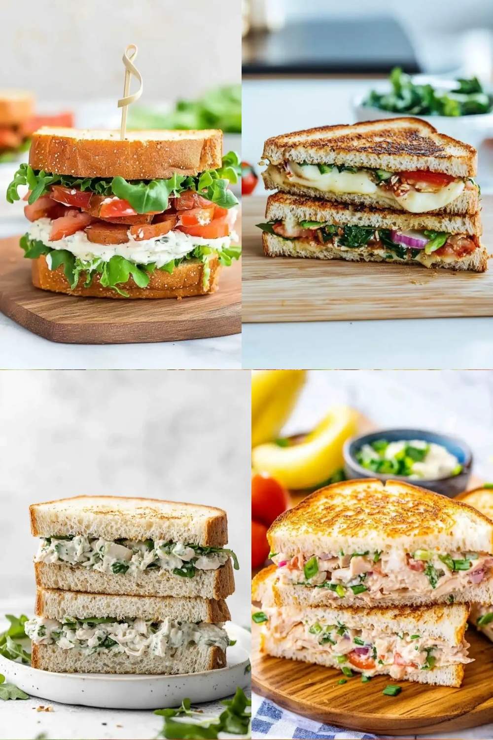 collection of four photos of sandwiches
