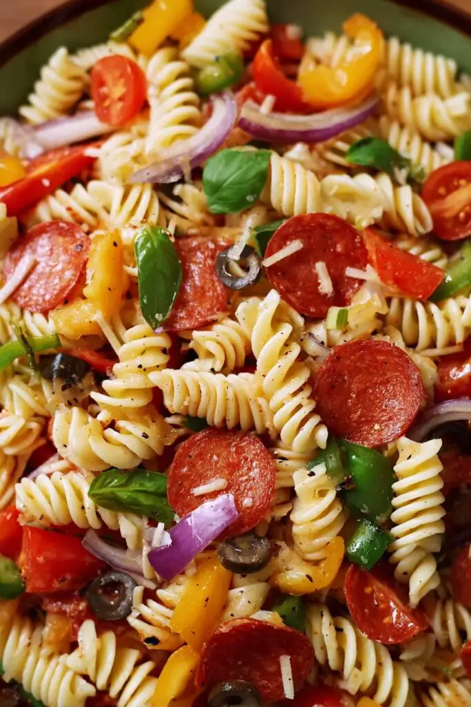 Close view of Pepperoni Pasta Salad