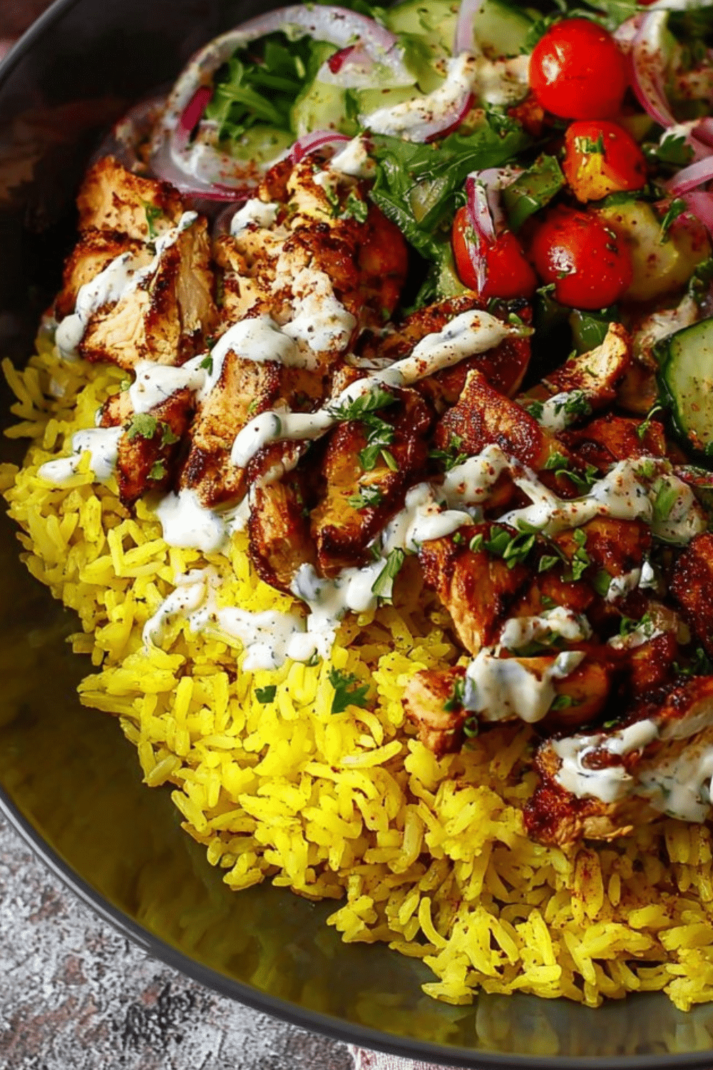 Chicken Shawarma Bowl Yellow Rice - FoodieVista