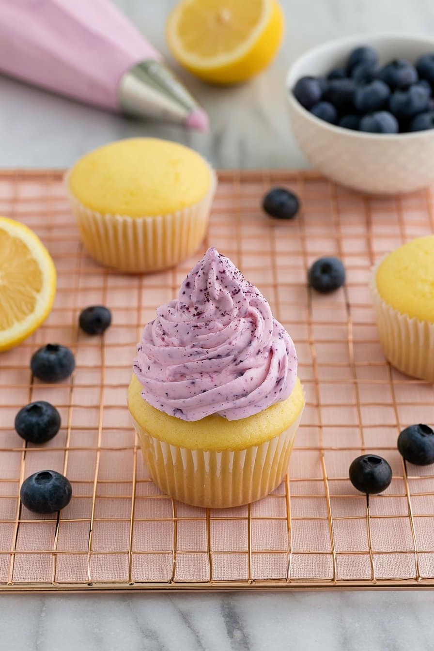 Lemon Cupcakes with Blueberry Cream Cheese Frosting